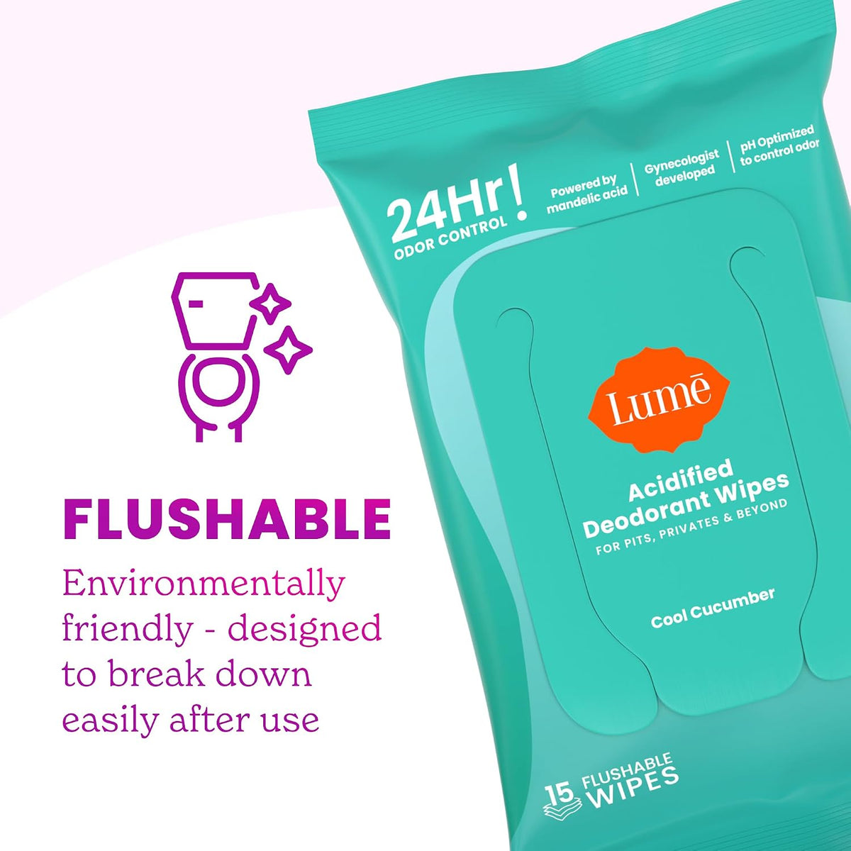 Lume Acidified Body Wash & Flushable Deodorant Wipes - 24 Hour Odor Control - Hydrating Wash